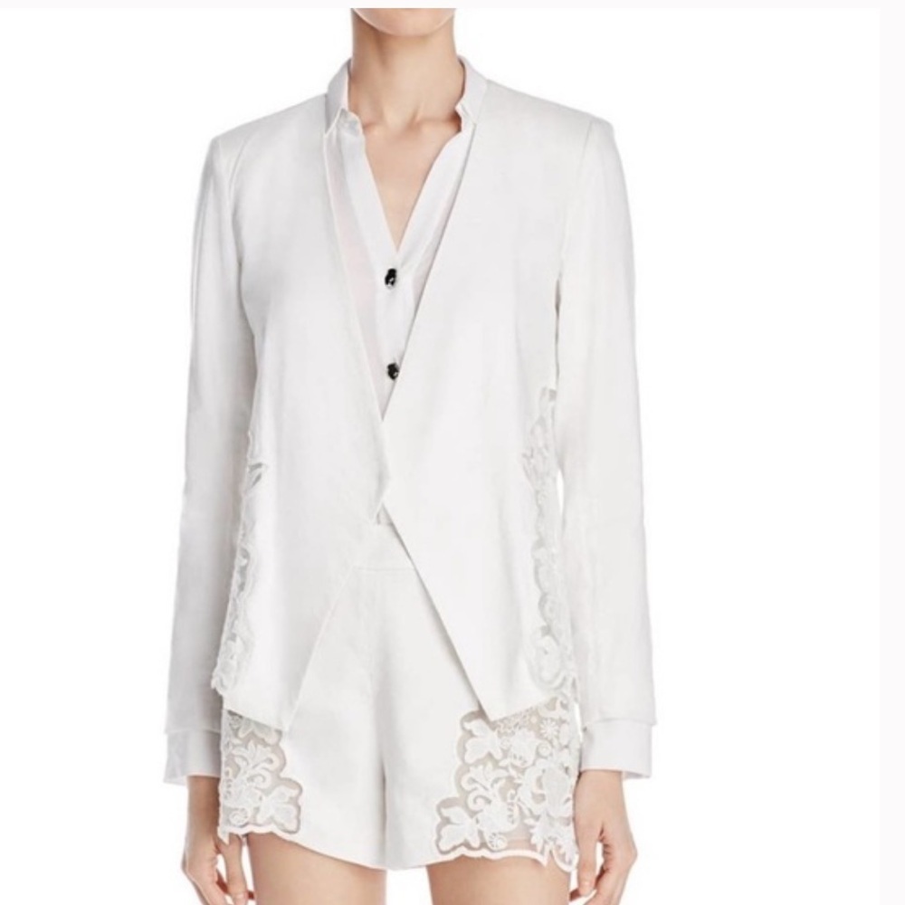 Alice + Olivia Jenice Lace Inset Blazer in White Sz Small